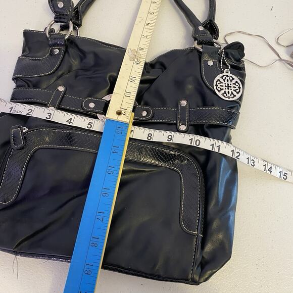 Vintage Y2K Treviso Black FauxLeather Shoulder Purse Snake Embossed Silver Logo - Picture 2 of 10